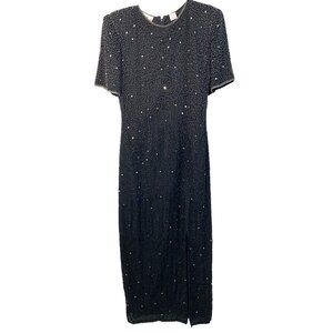 Y2K VTG Laurence Kazar Hand-Made Black Silk Beaded Evening Dress PM NWT 7223